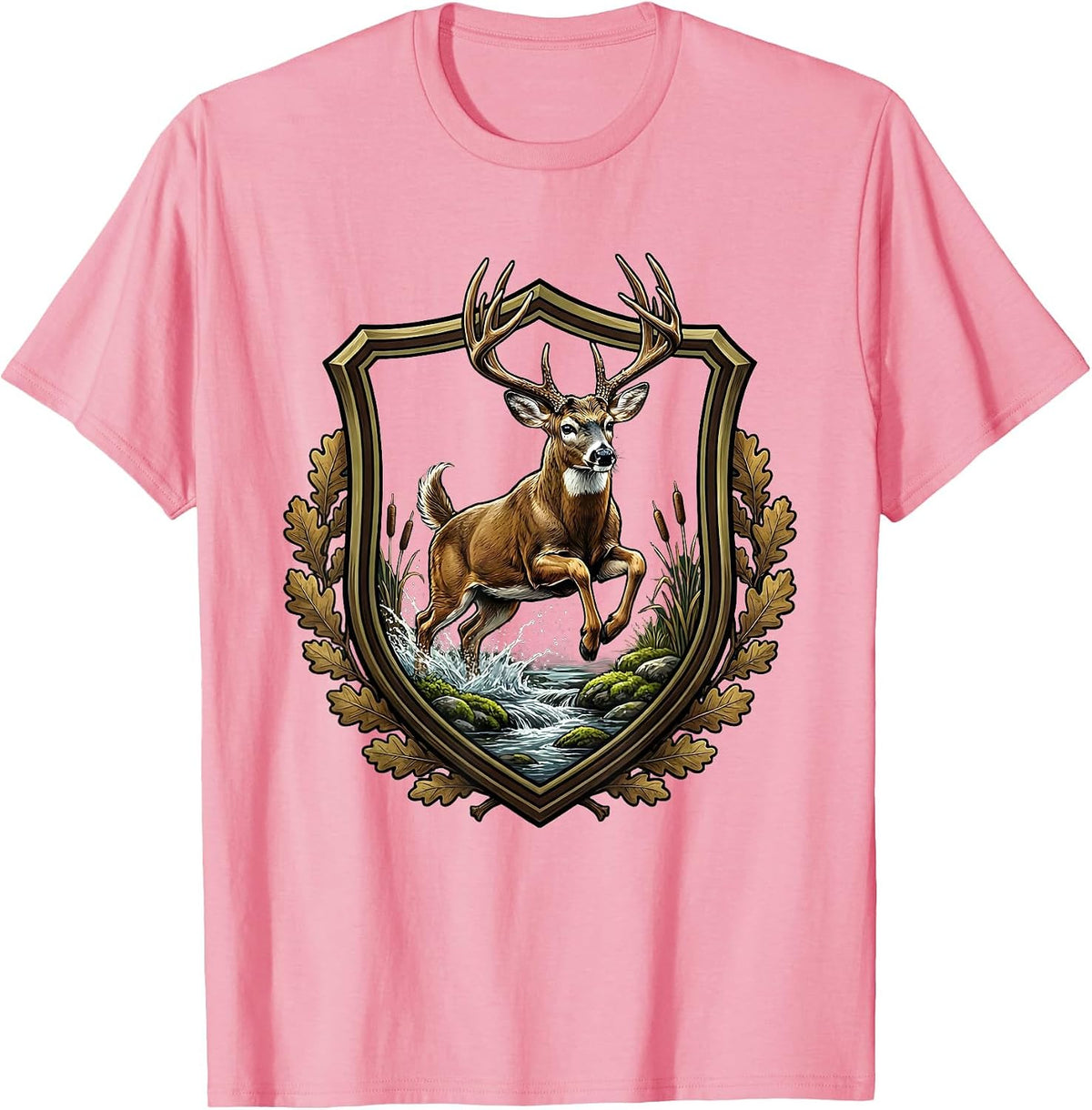 Men's Whitetail Buck Leaping Over Mossy Creek Camo T-Shirt - Pink