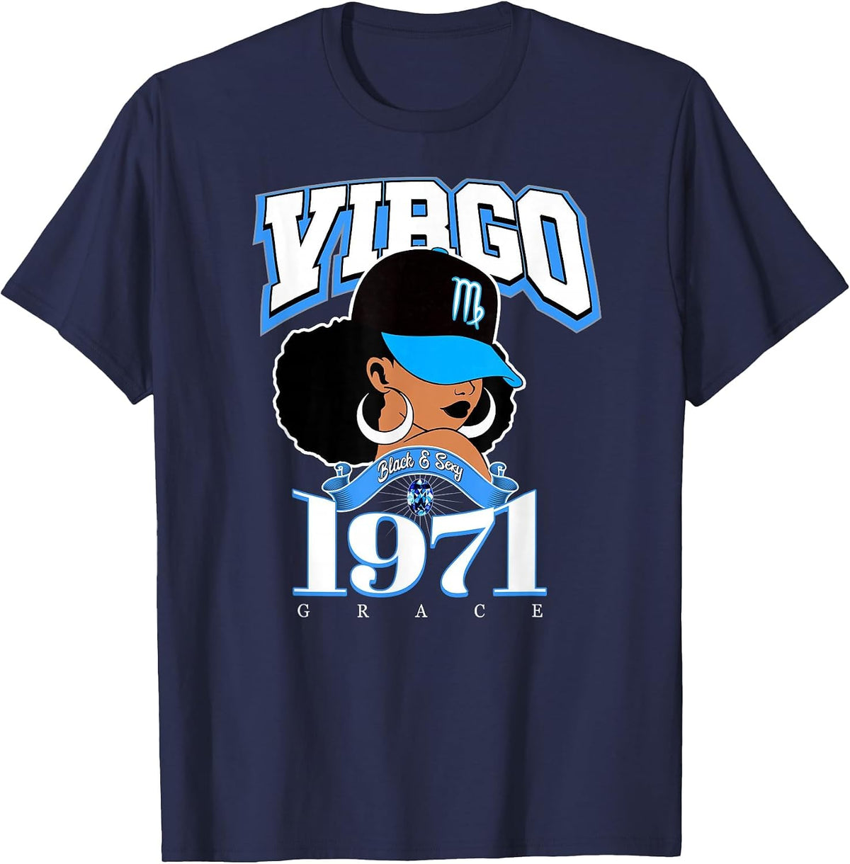 Virgo 1971 Melanin Goddess Astrology Clothing T-Shirt - Navy Blue