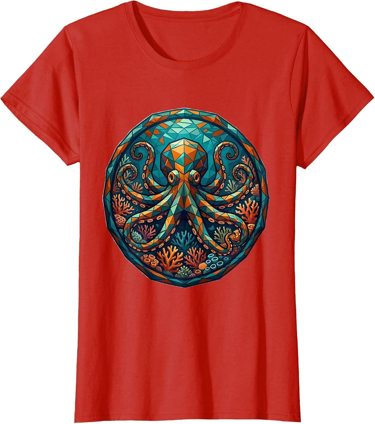 Octopus Camouflage Coral Reef Illustration T-Shirt - Red