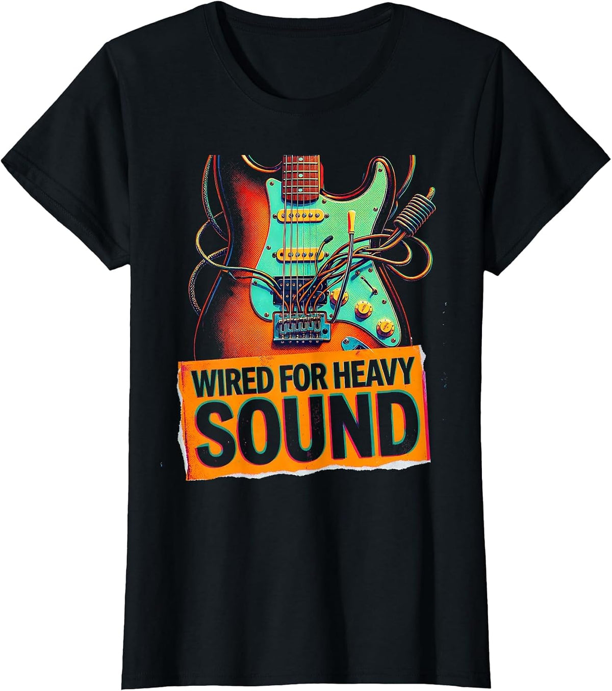 Wired for Heavy Sound Rock Music Design T-Shirt - Black