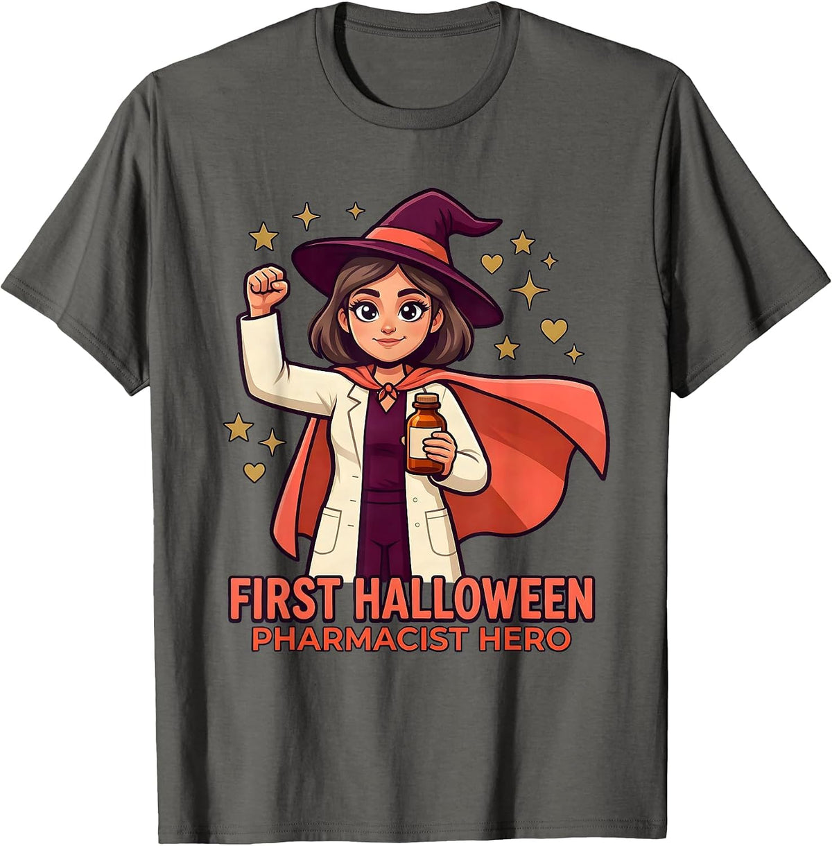 Men's FIRST HALLOWEEN PHARMACIST HERO Cartoon Pharmacist Halloween T-Shirt - Asphalt Grey
