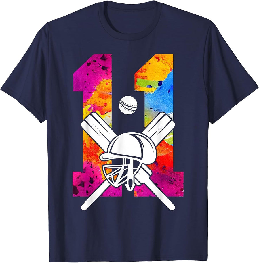 Number 11 Years Cricket 11TH Birthday T-Shirt - Navy Blue