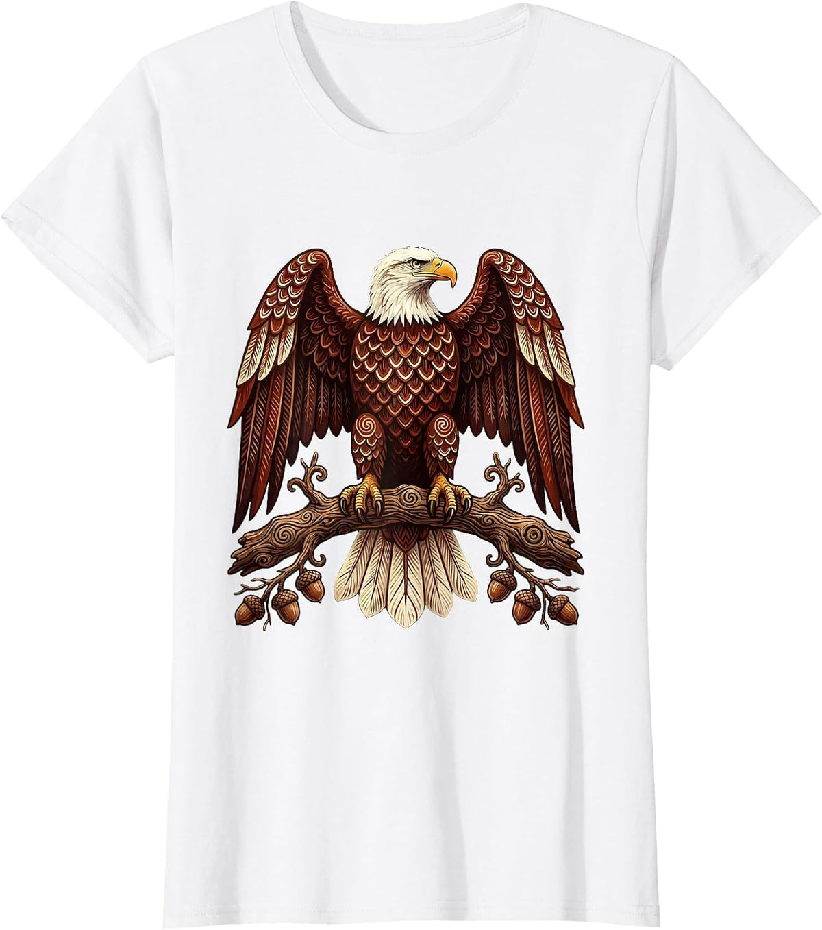 Bald Eagle Perched on Gnarled Oak Branch T-Shirt - White