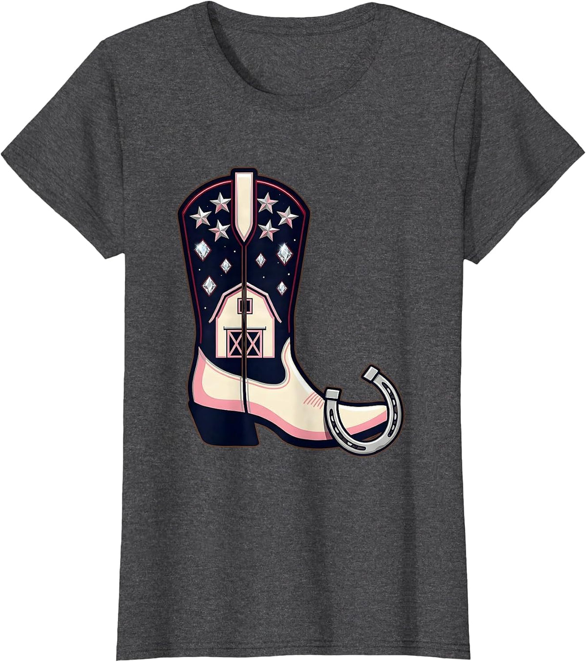 Women's Barn Silhouette Starry Night 90s Country Graphic T-Shirt - Dark Heather Grey
