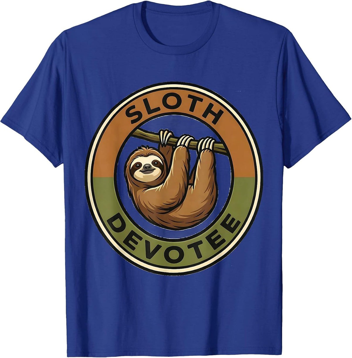 Sloth Devotee Minimalist Badge Patch Line Art Animal T-Shirt - Royal Blue