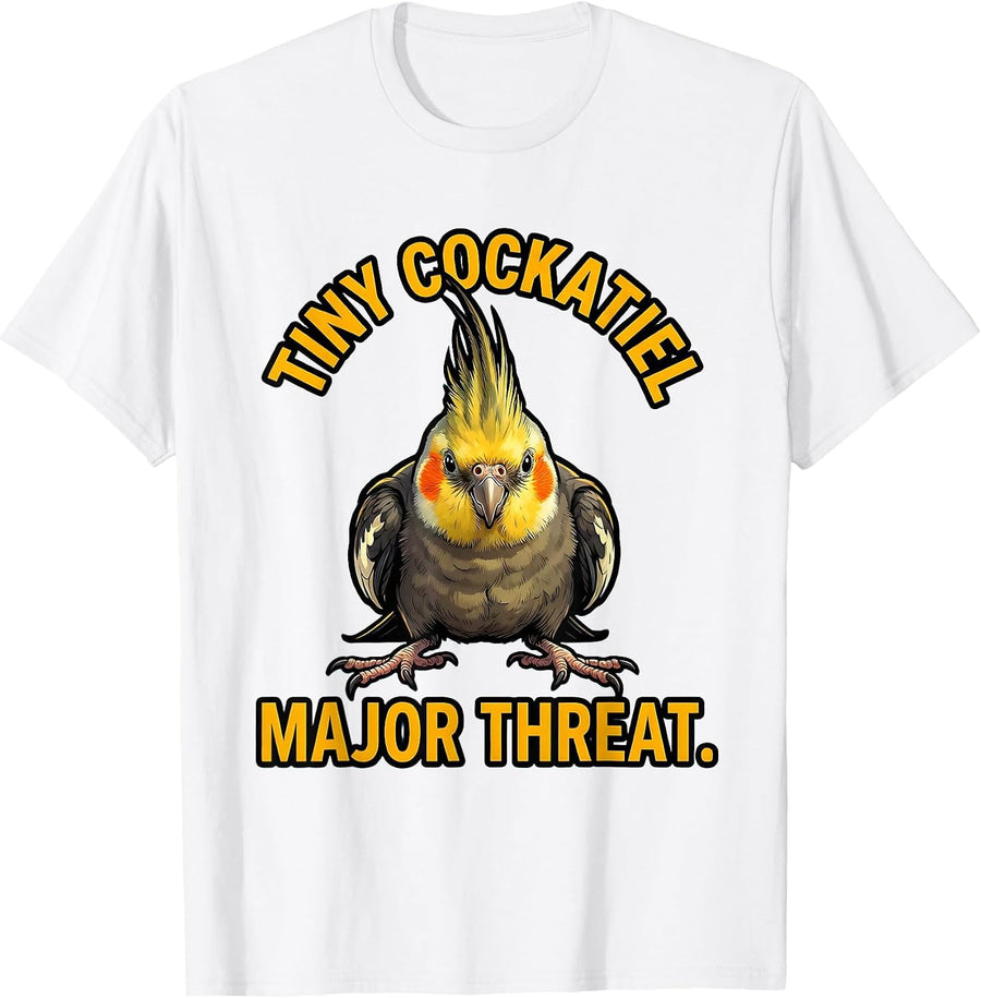 Men's Tiny Cockatiel, Major Threat Funny Cockatiel Bird Lover T-Shirt - White