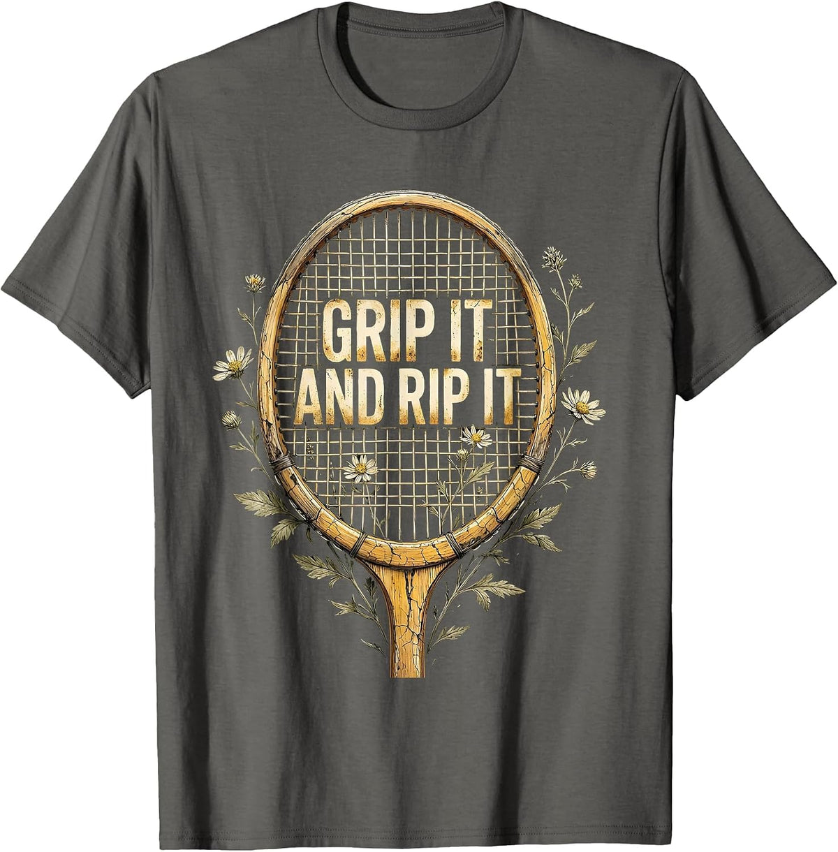 Grip It and Rip It Tennis Graphic Design T-Shirt - Asphalt Grey