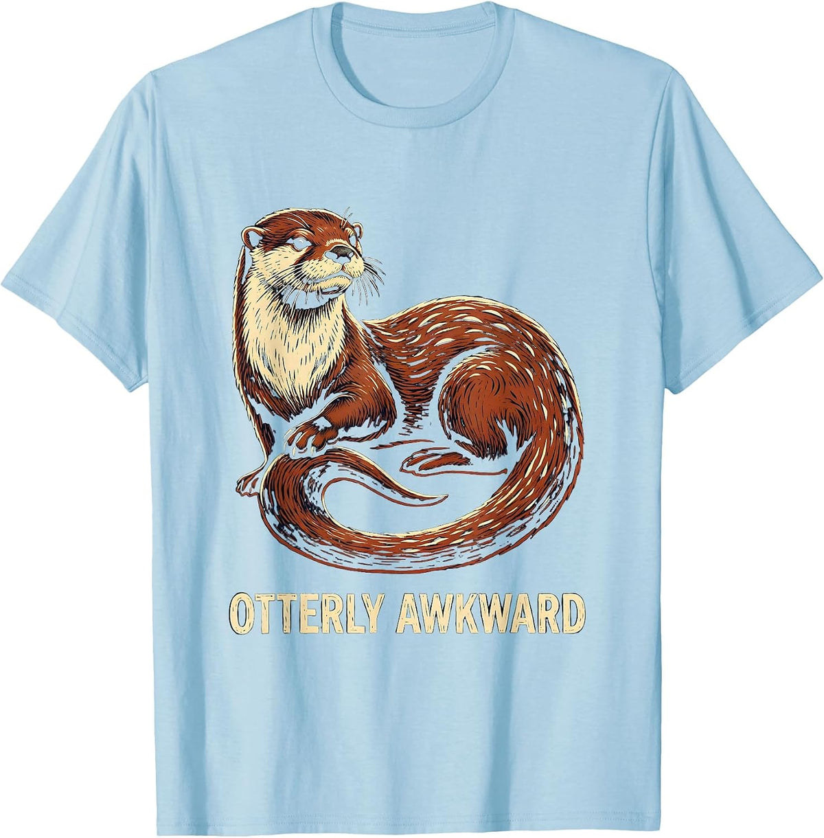Men's Otterly Awkward Linocut Funny Otter Lover Gift For Kid Teen T-Shirt - Baby Blue
