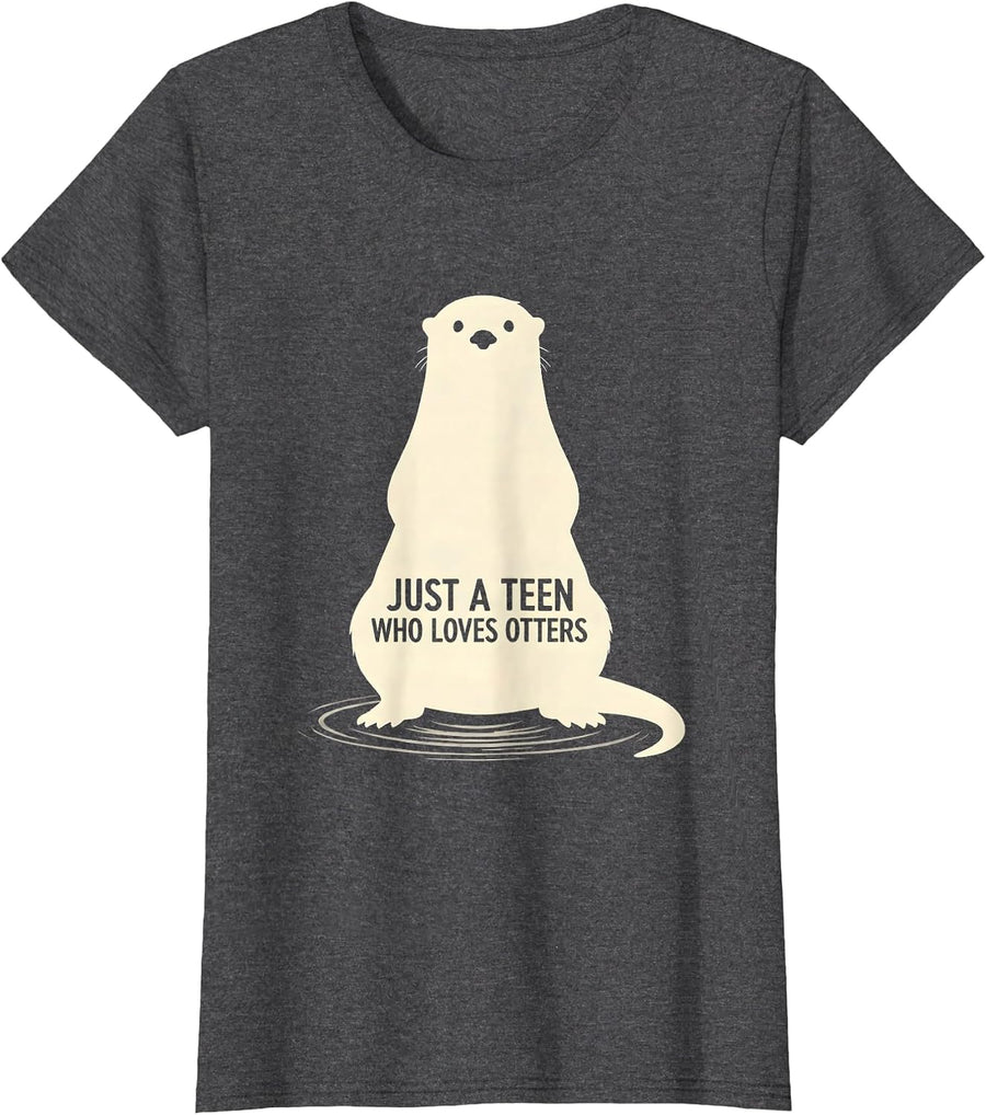 Women's Just A Teen Who Loves Otters Funny Otter Lover Gifts T-Shirt - Dark Heather Grey