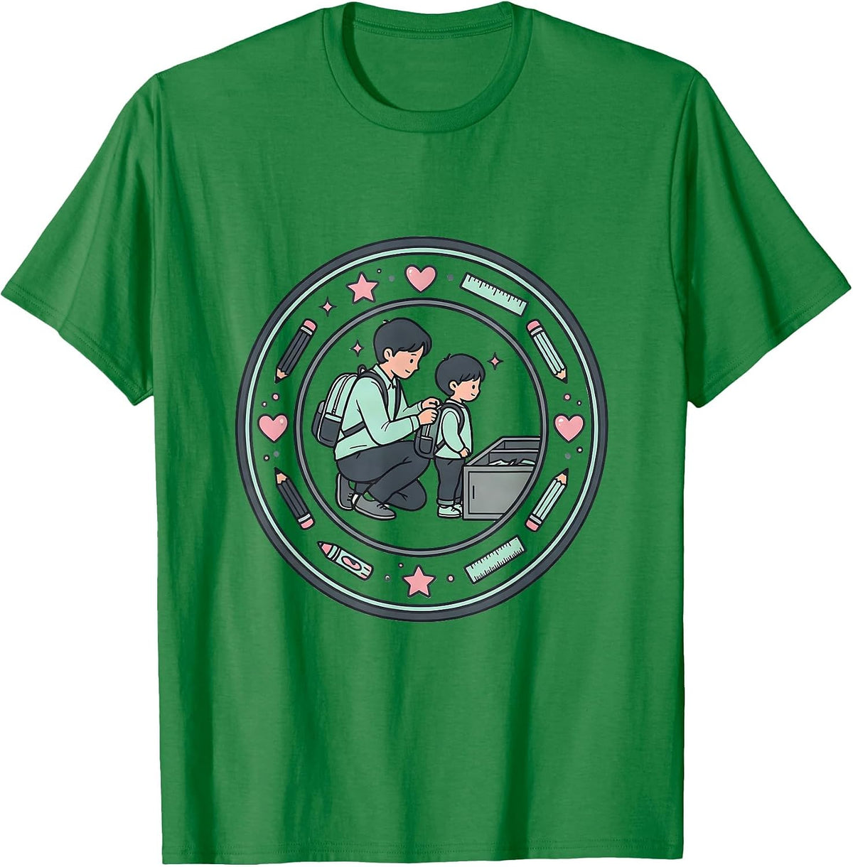 Men's Para Squad Kawaii Doodle Teacher Aide Appreciation T-Shirt - Kelly Green