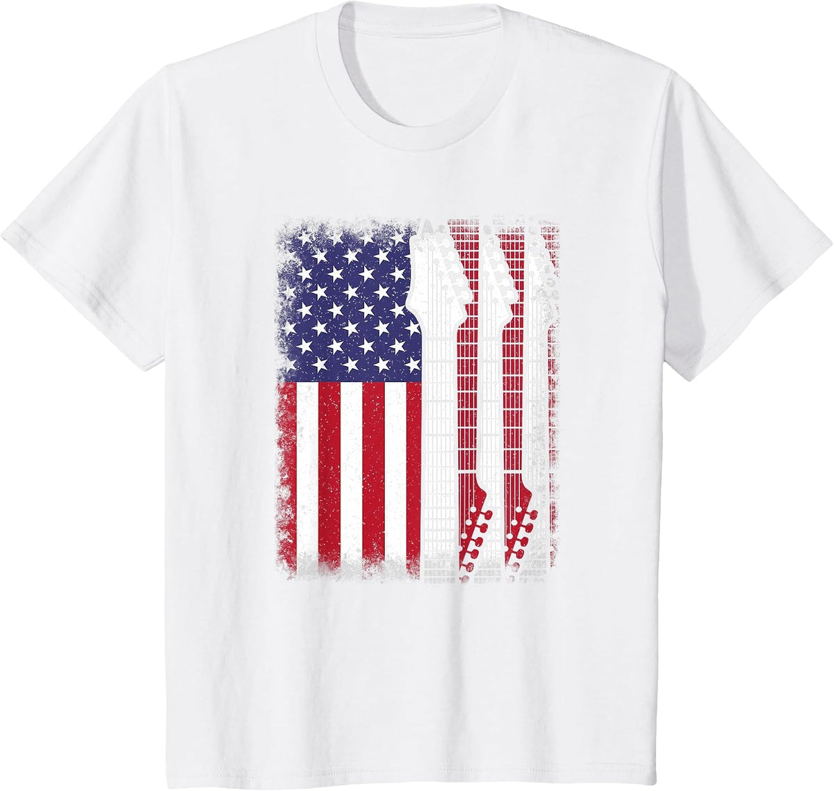 American Flag Electric Guitar Bass Guitarist Rock Music Men T-Shirt - White