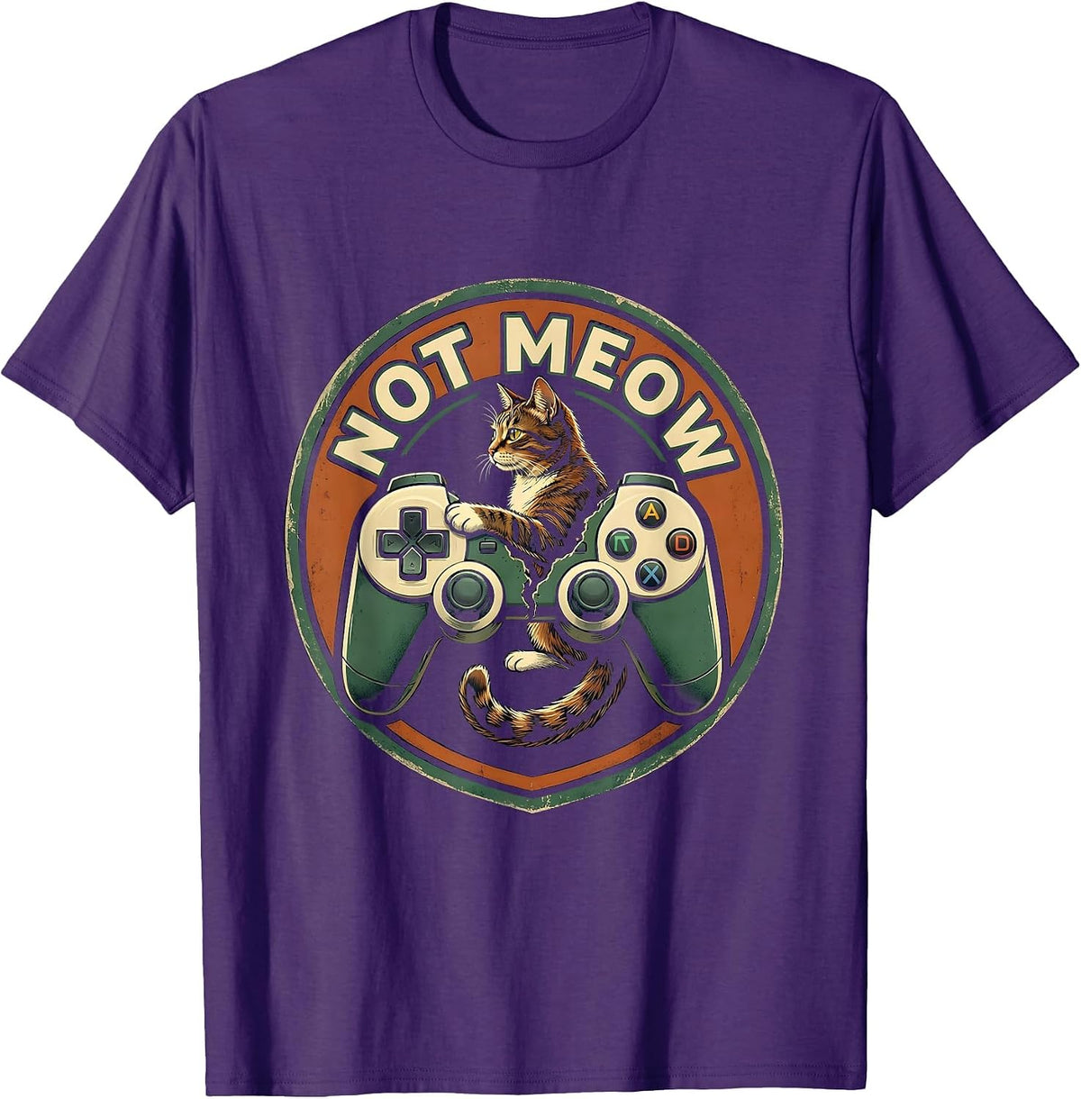 Not Meow Vintage Funny Cat Gamer Video Game Player Gift T-Shirt - Purple