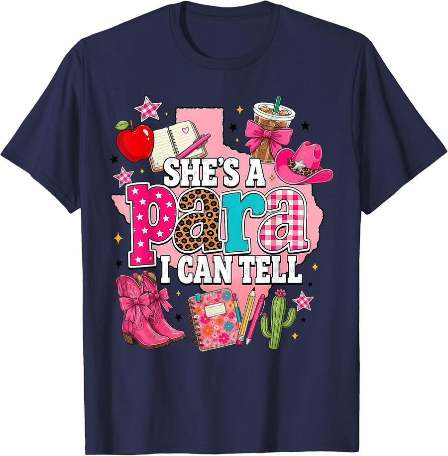 She's A para I Can Tell Western Girly Funny Paraprofessional T-Shirt - Navy Blue