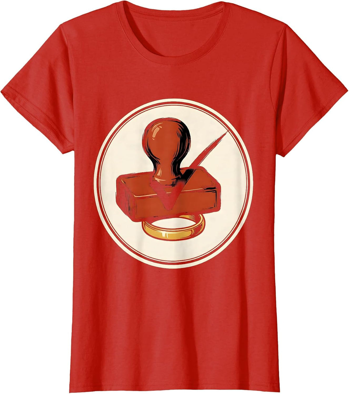 Women's Closed Wedding Band Stamp Funny Husband Humor T-Shirt - Red
