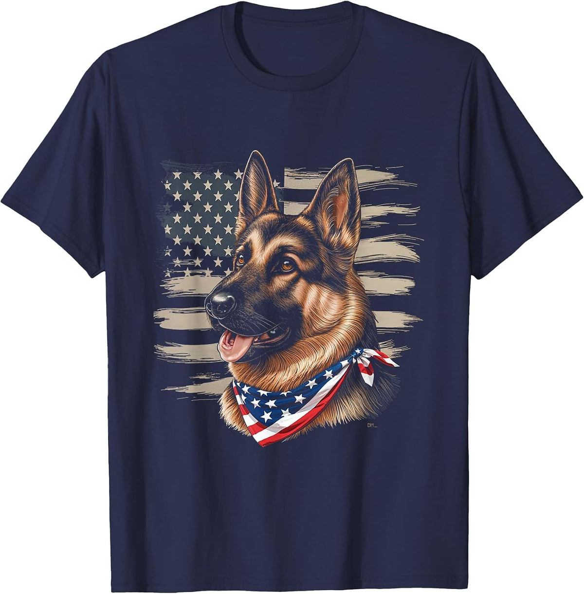 German Shepherd American Flag Dog Patriotic Pet T-Shirt - Navy Blue