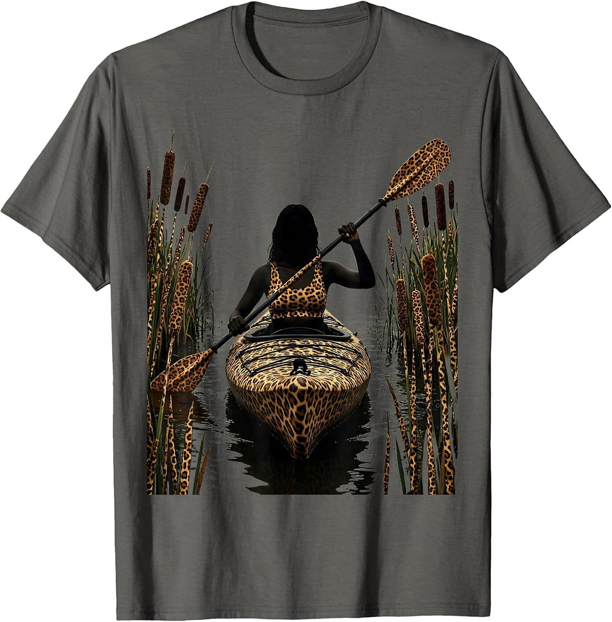 Camo Marsh Kayaking Outdoor Adventure Graphic T-Shirt - Asphalt Grey
