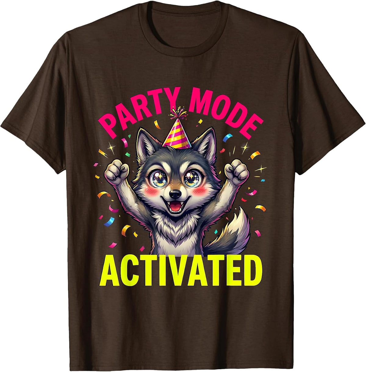 Party Mode Activated Party Animal Design T-Shirt - Brown