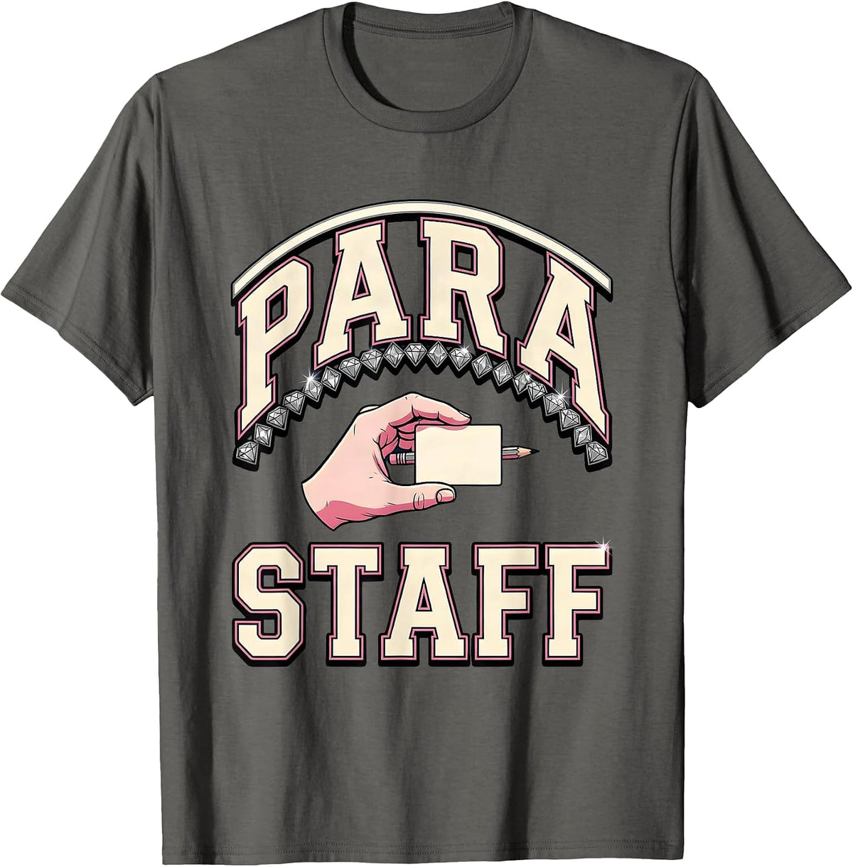 Para Staff Sparkle Varsity Paraprofessional Teacher T-Shirt - Asphalt Grey