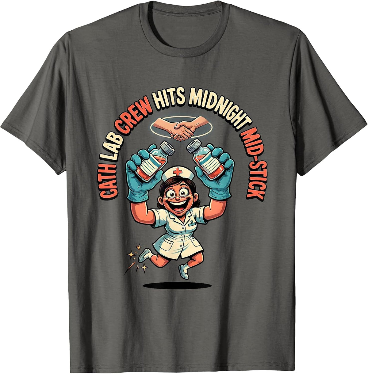 CATH LAB CREW HITS MIDNIGHT MID-STICK Funny Nurse New Year T-Shirt - Asphalt Grey