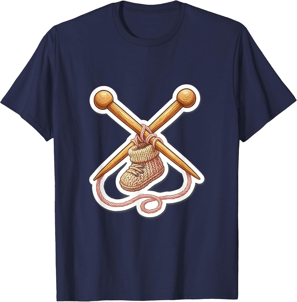 Knitting Needles Baby Bootie Pregnancy Announcement T-Shirt - Navy Blue