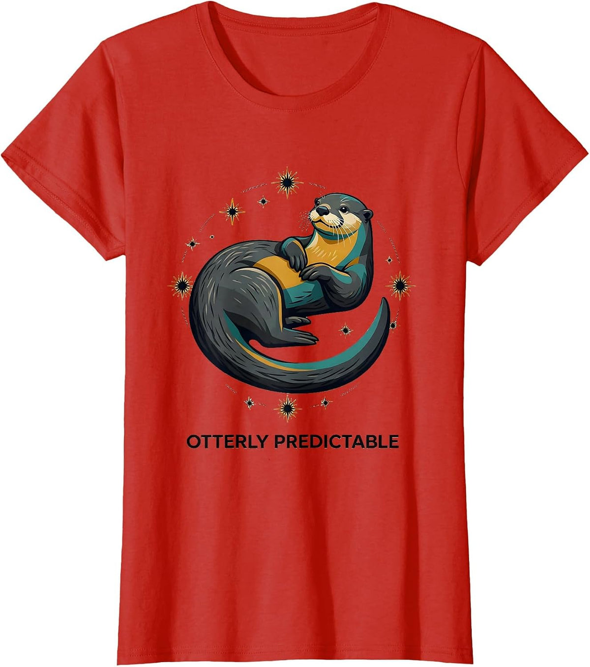Women's Otterly Predictable Midcentury Modern Otter Lover Pun Humor T-Shirt - Red