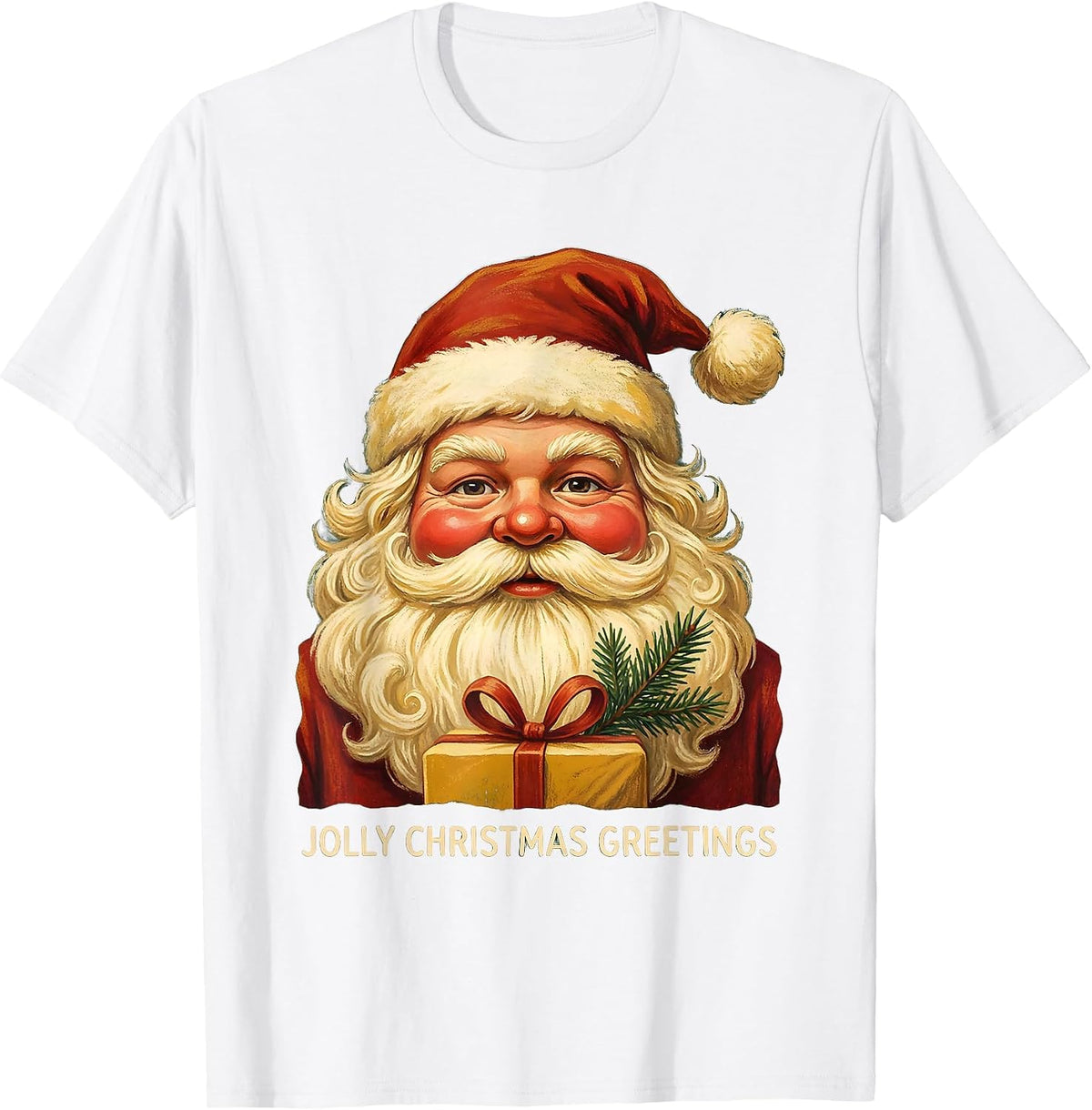 Men's Jolly Christmas Greetings Vintage Retro Santa Claus Face T-Shirt - White