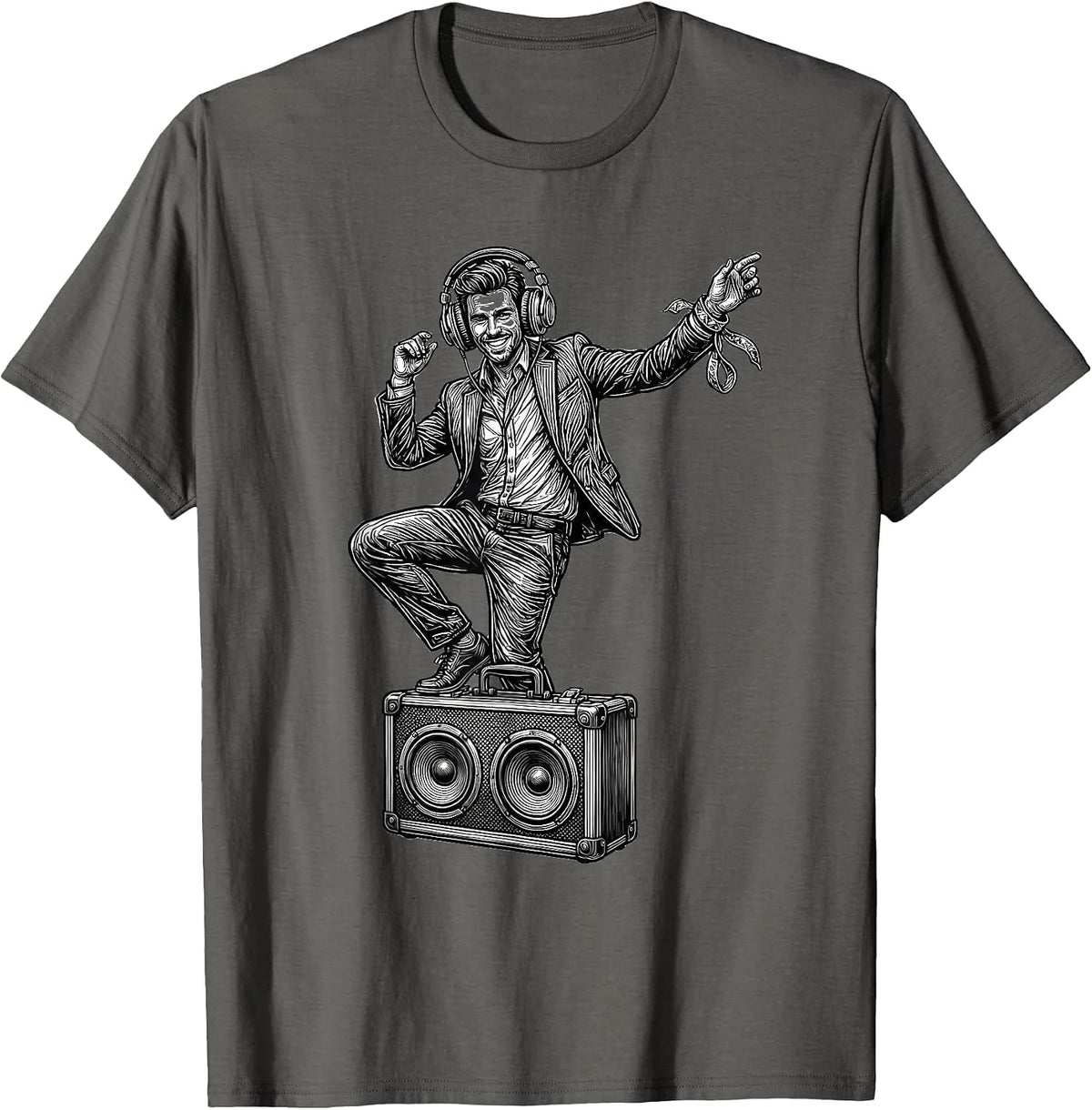Men's Dancing Business Casual Rave EDM Festival Humor T-Shirt - Asphalt Grey