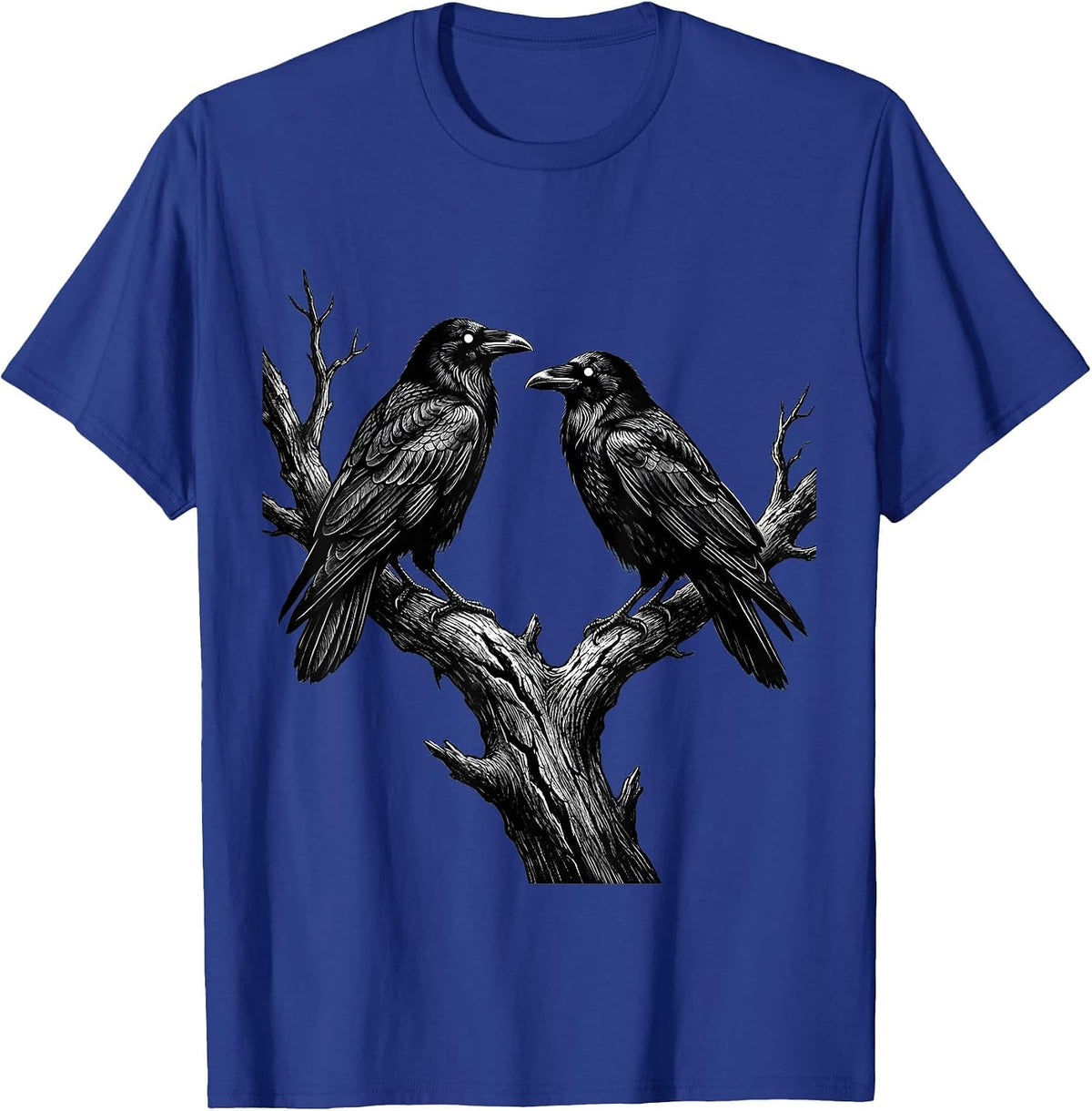 Two Crows Facing Off on a Dead Branch T-Shirt - Royal Blue