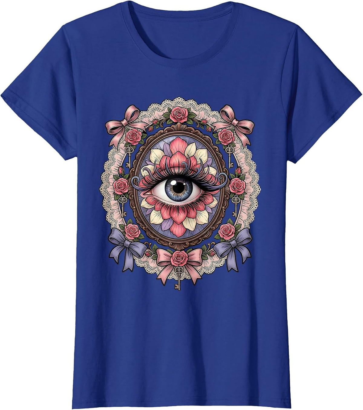Women's Bold Eye Long Lashes Graphic Tee Gigi Design T-Shirt - Royal Blue
