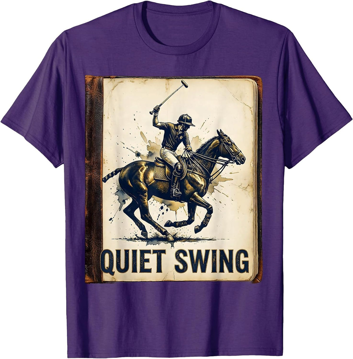 Quiet Swing Vintage Polo Player Horseback Riding Equestrian T-Shirt - Purple
