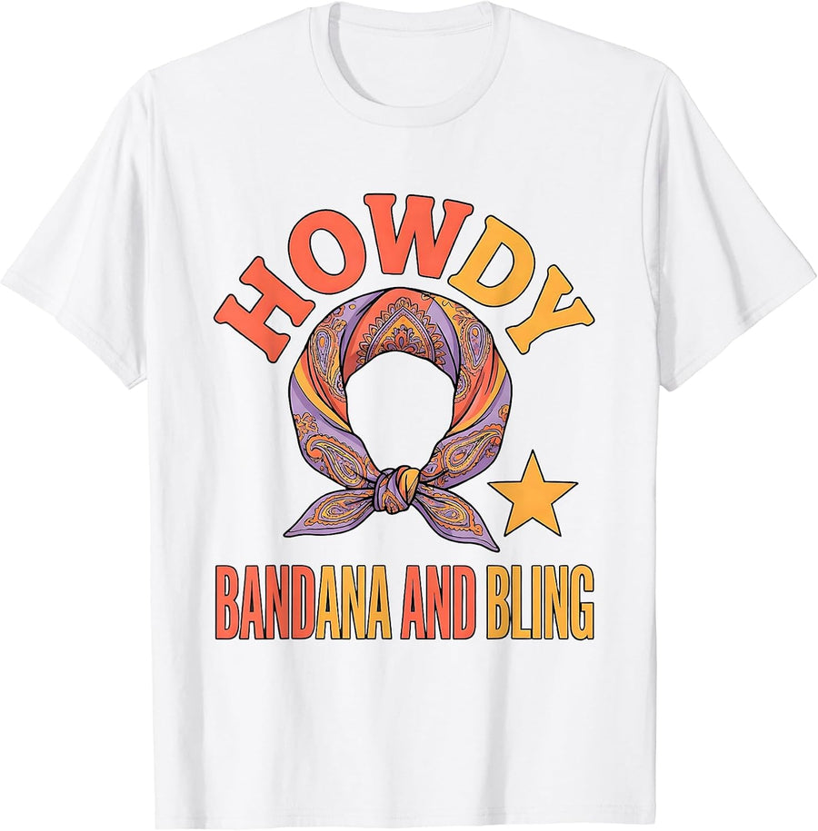 Men's Howdy Bandana and Bling Funny Cowgirl Western Boots T-Shirt - White