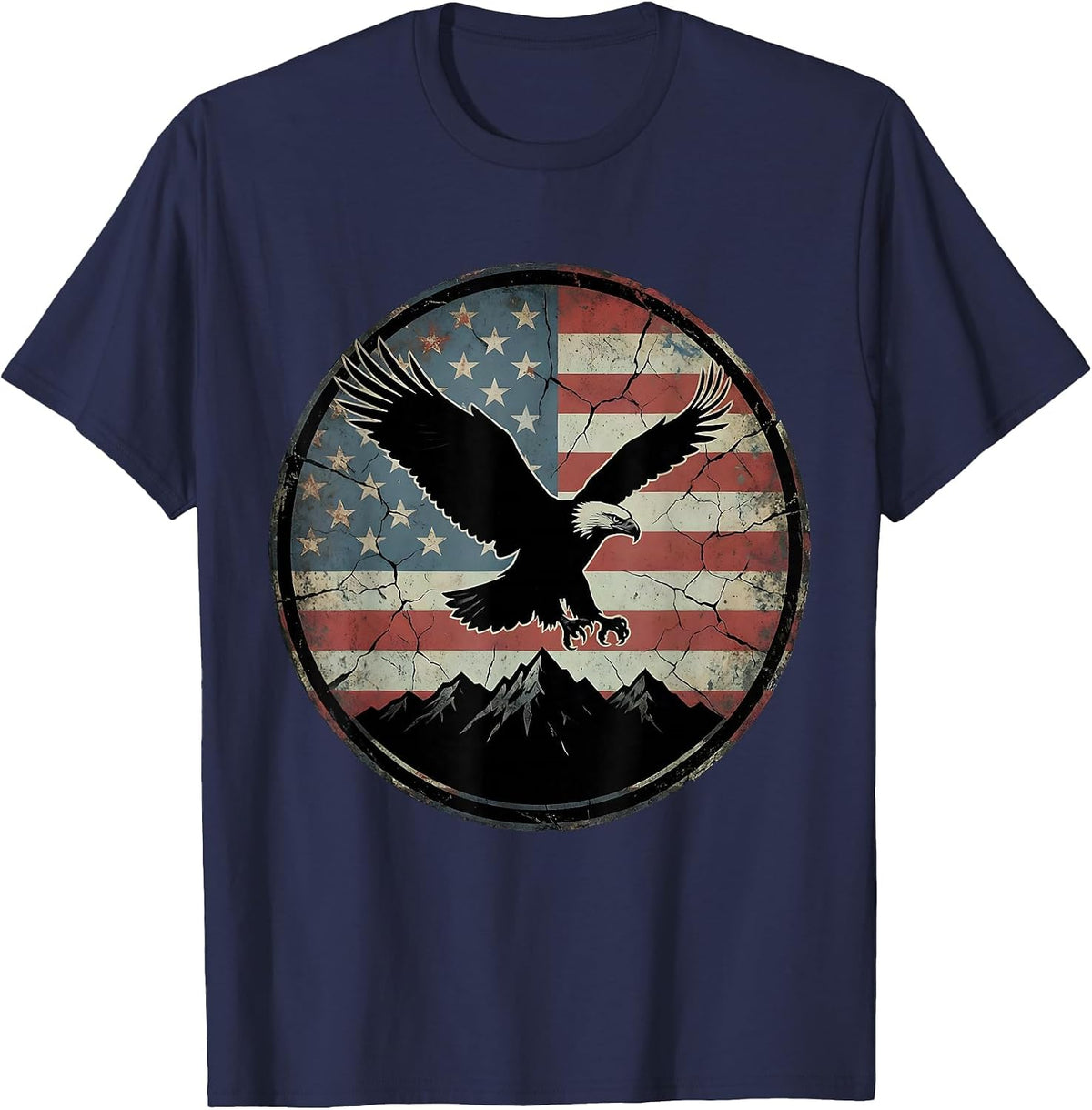 Men's Bald Eagle Soaring Over Mountain Range T-Shirt - Navy Blue