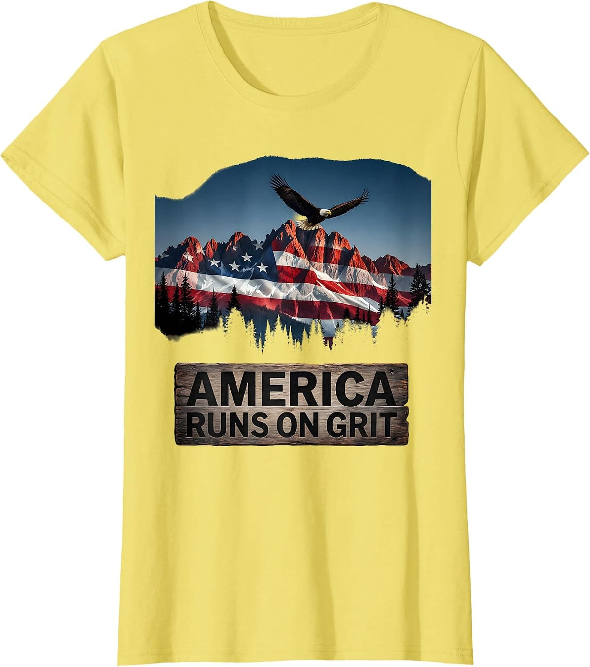 America Runs On Grit Patriotic Design T-Shirt - Lemon Yellow