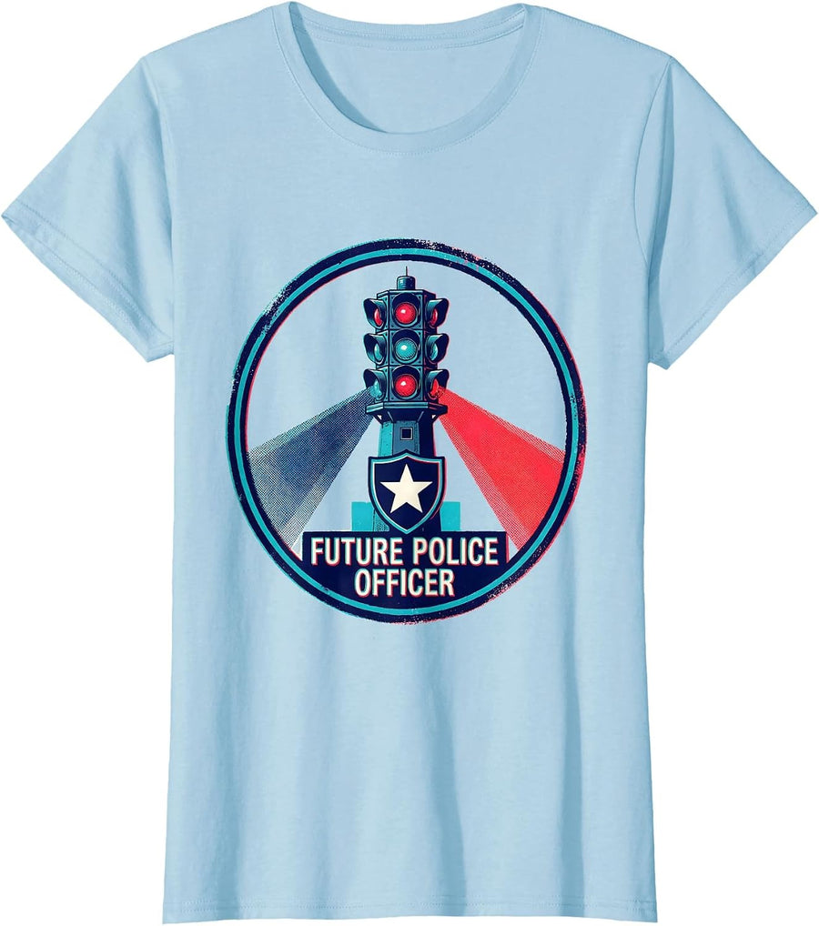 Women's Future Police Officer Playful Kids Role-Play Birthday Gift T-Shirt - Baby Blue