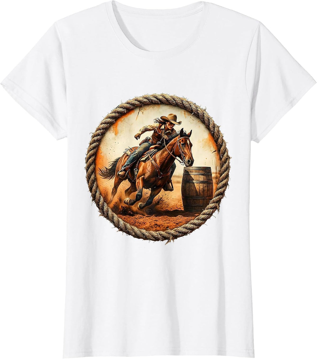 Cowgirl Barrel Racing Tight Corner Turn Rodeo T-Shirt - White