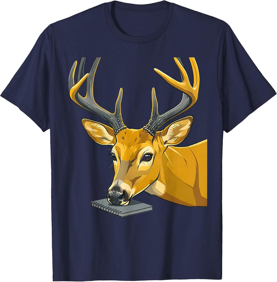 Whitetail Buck Antlers Flat Vector Hunting Dad Humor T-Shirt - Navy Blue