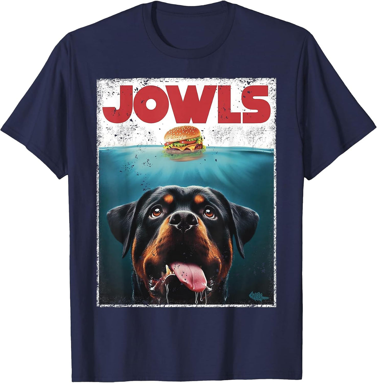 Funny Rottie Rottweiler Jowls Burger, Giant Tank Dog Mom Dad T-Shirt - Navy Blue