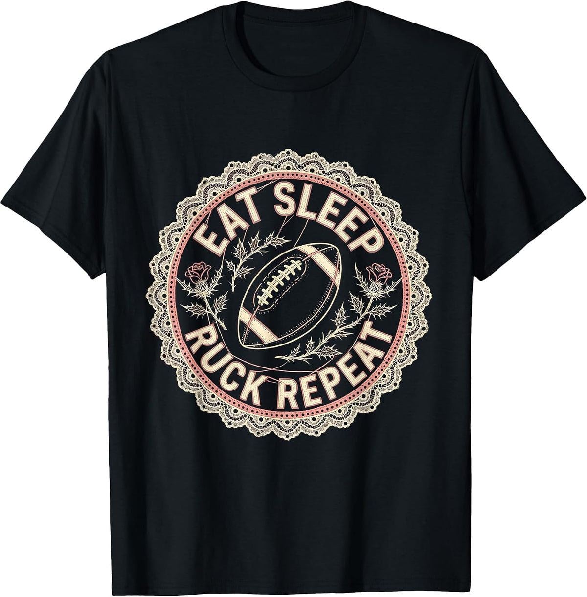 Men's Eat Sleep Ruck Repeat Rugby Graphic Design T-Shirt - Black