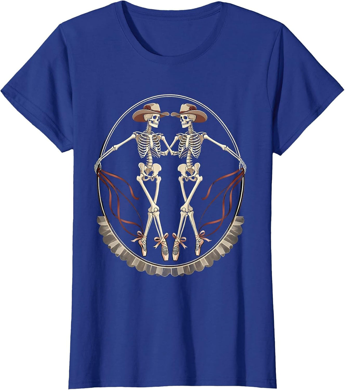 Women's Skeleton Cowboy Line Dancing Illustration T-Shirt - Royal Blue