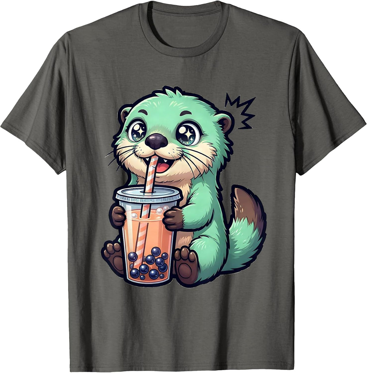 Chibi Otter Kawaii Boba Tea Bubble Tea Lover T-Shirt - Asphalt Grey
