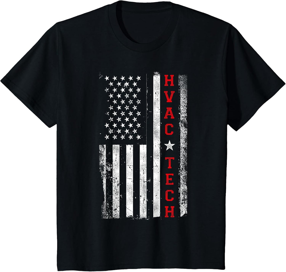 HVAC Technician Tech American Flag Vintage HVAC Technician T-Shirt - Black