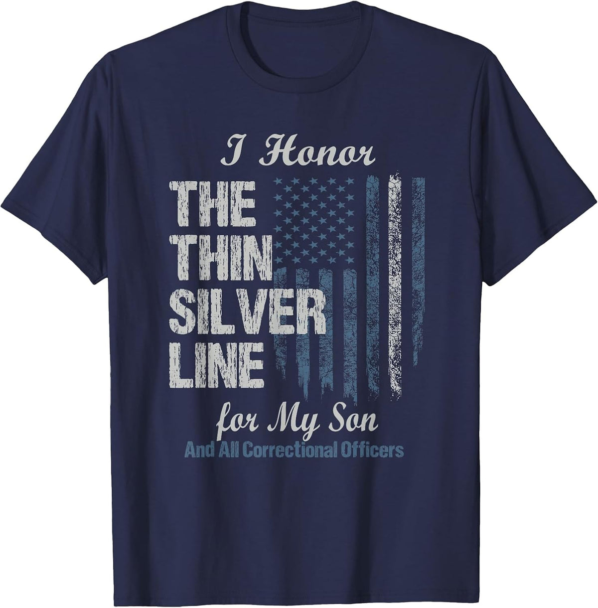 Correctional Officer Son - Thin Silver Line Corrections T-Shirt - Navy Blue