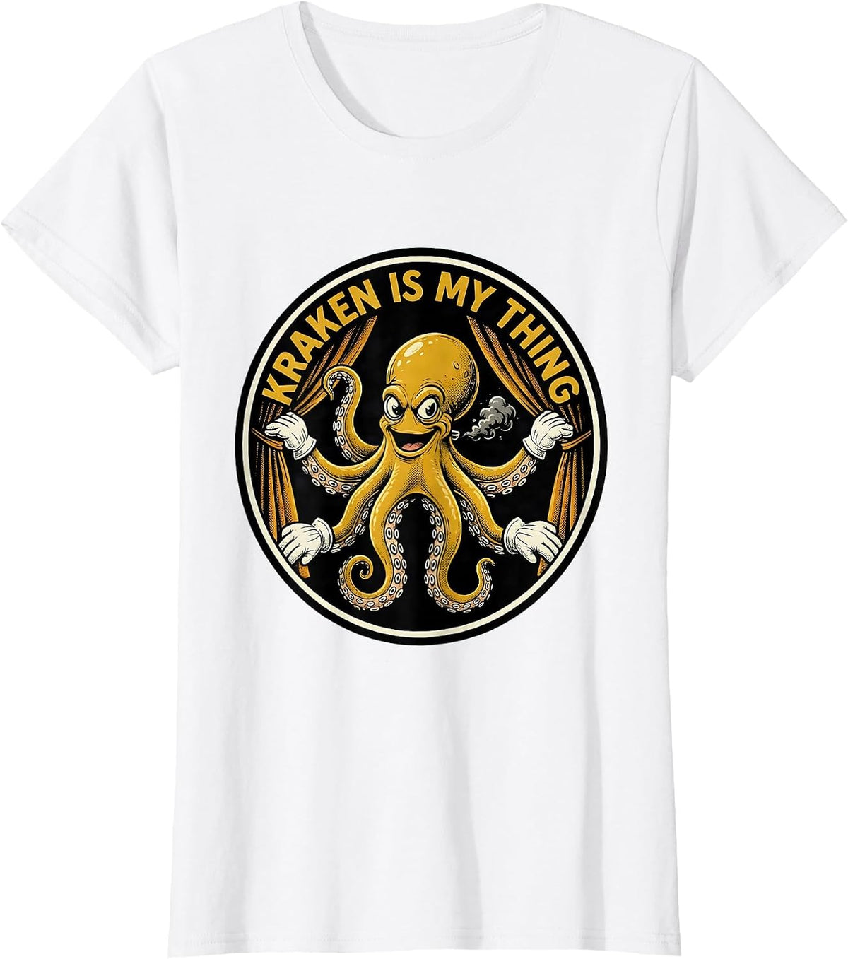 Women's Kraken Is My Thing Retro Cartoon Octopus Lover Humor T-Shirt - White
