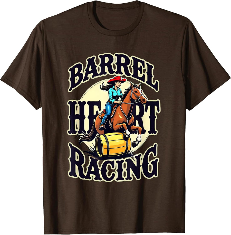 Barrel Racing Heart Racing Rodeo Design T-Shirt - Brown