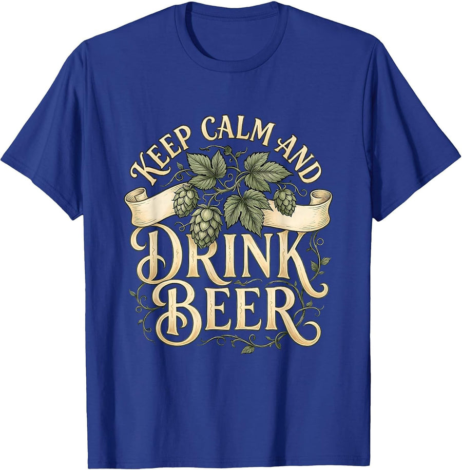 Keep Calm and Drink Beer Graphic Design T-Shirt - Royal Blue