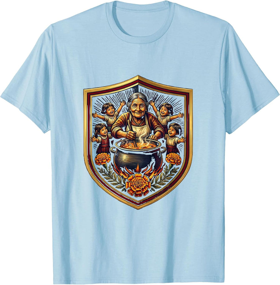 Men's Hispanic Heritage Month Kids Abuela Cooking Art T-Shirt - Baby Blue