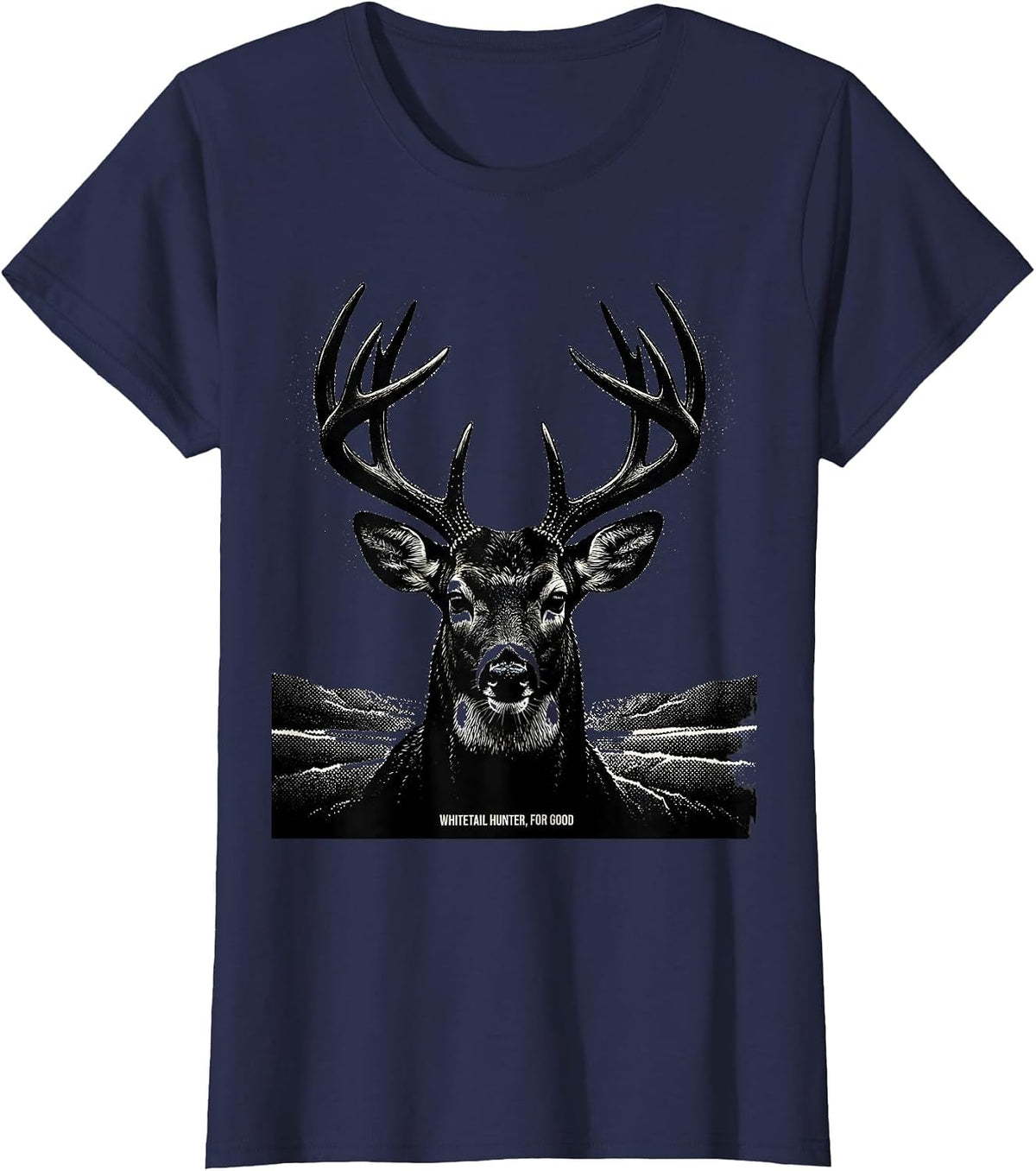 Women's Whitetail Hunter For Good Blackwork Dotwork Hunting Dad T-Shirt - Navy Blue