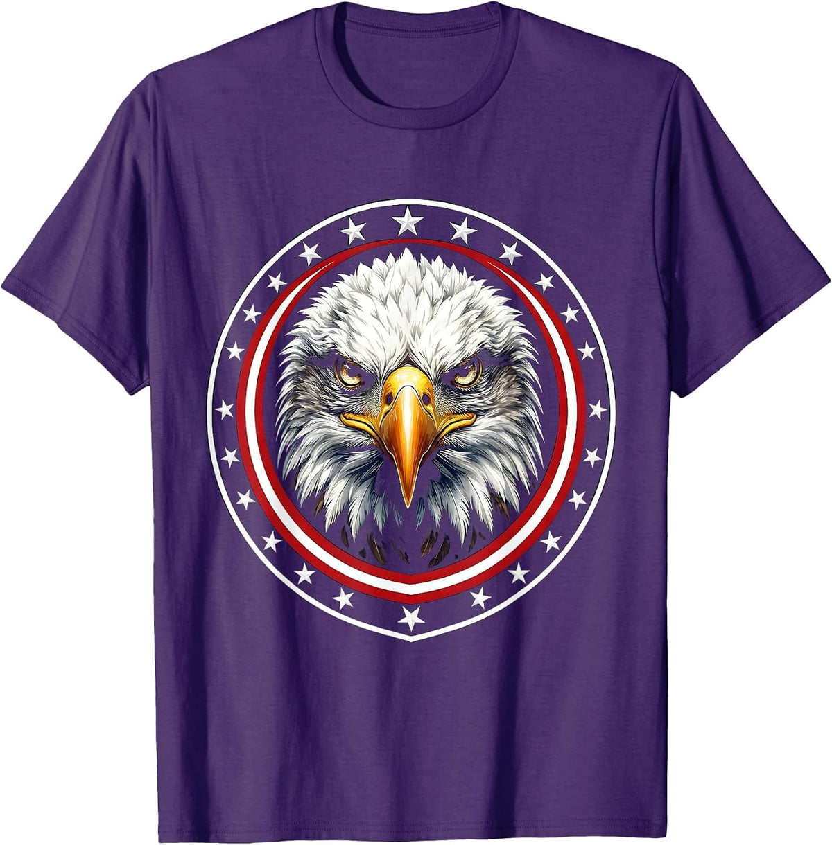 Fierce Bald Eagle Portrait Patriotic Design T-Shirt - Purple