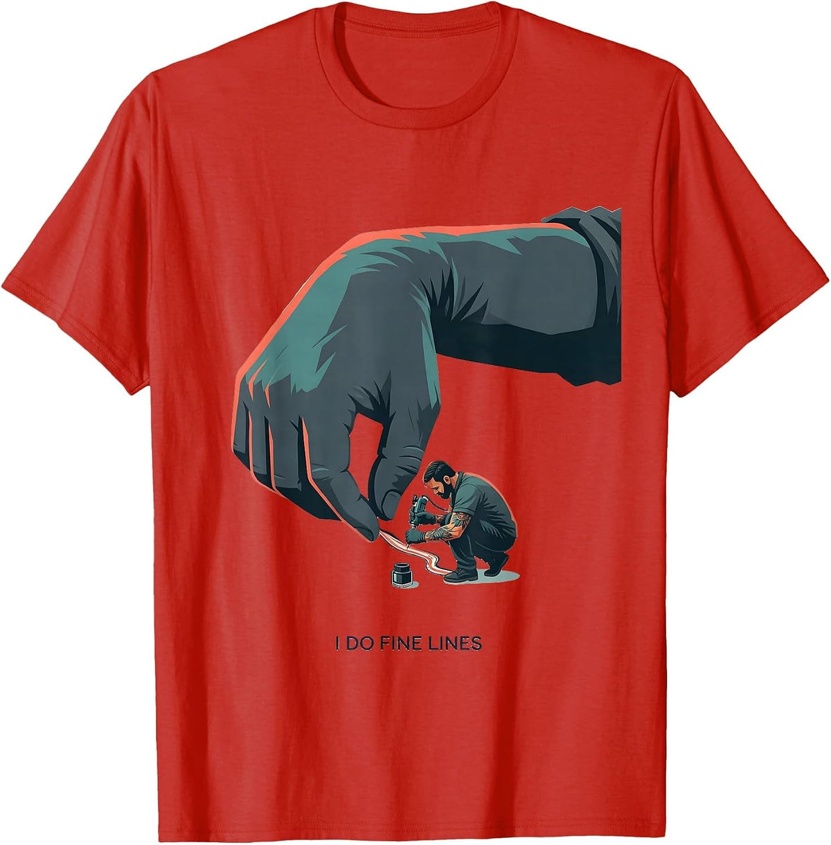 Men's I Do Fine Lines Funny Tattoo Artist Humor Gift T-Shirt - Red