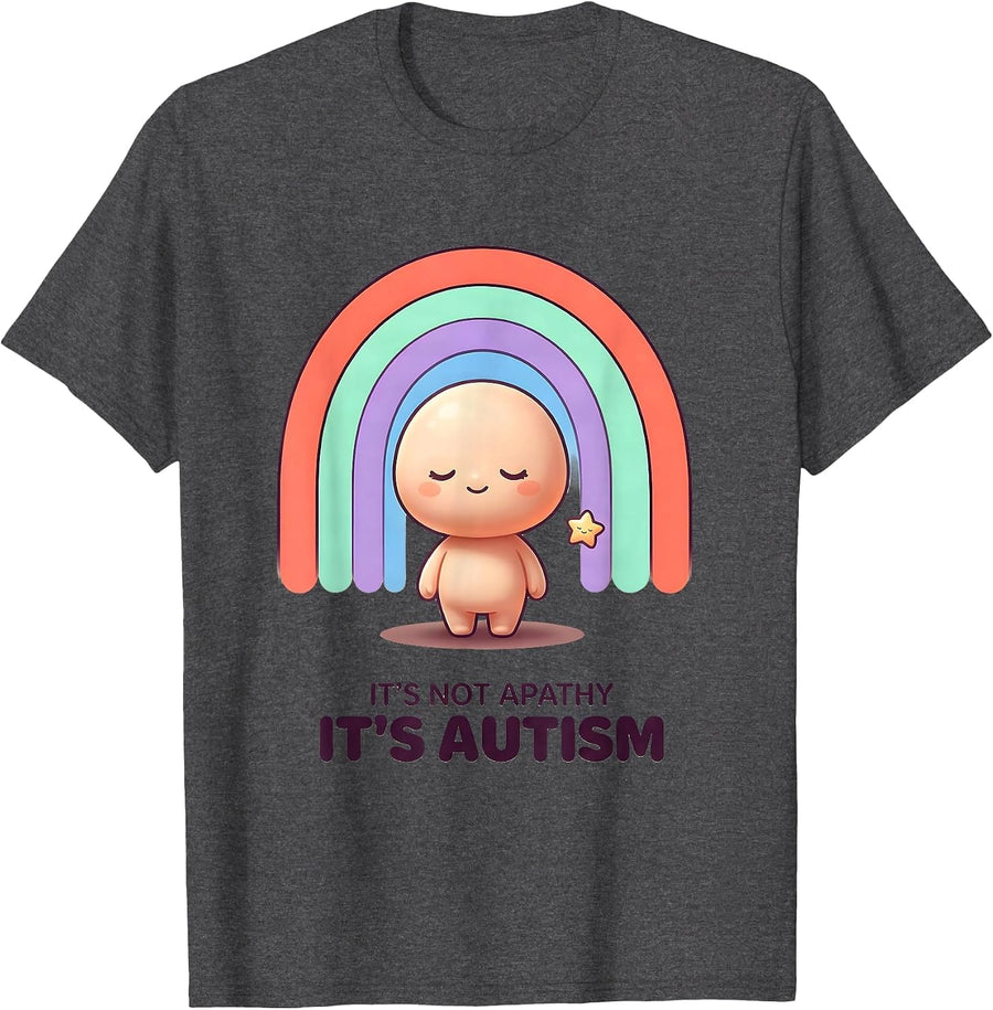 Men's It's Not Apathy It's Autism Cute Kawaii Neurodiversity T-Shirt - Dark Heather Grey